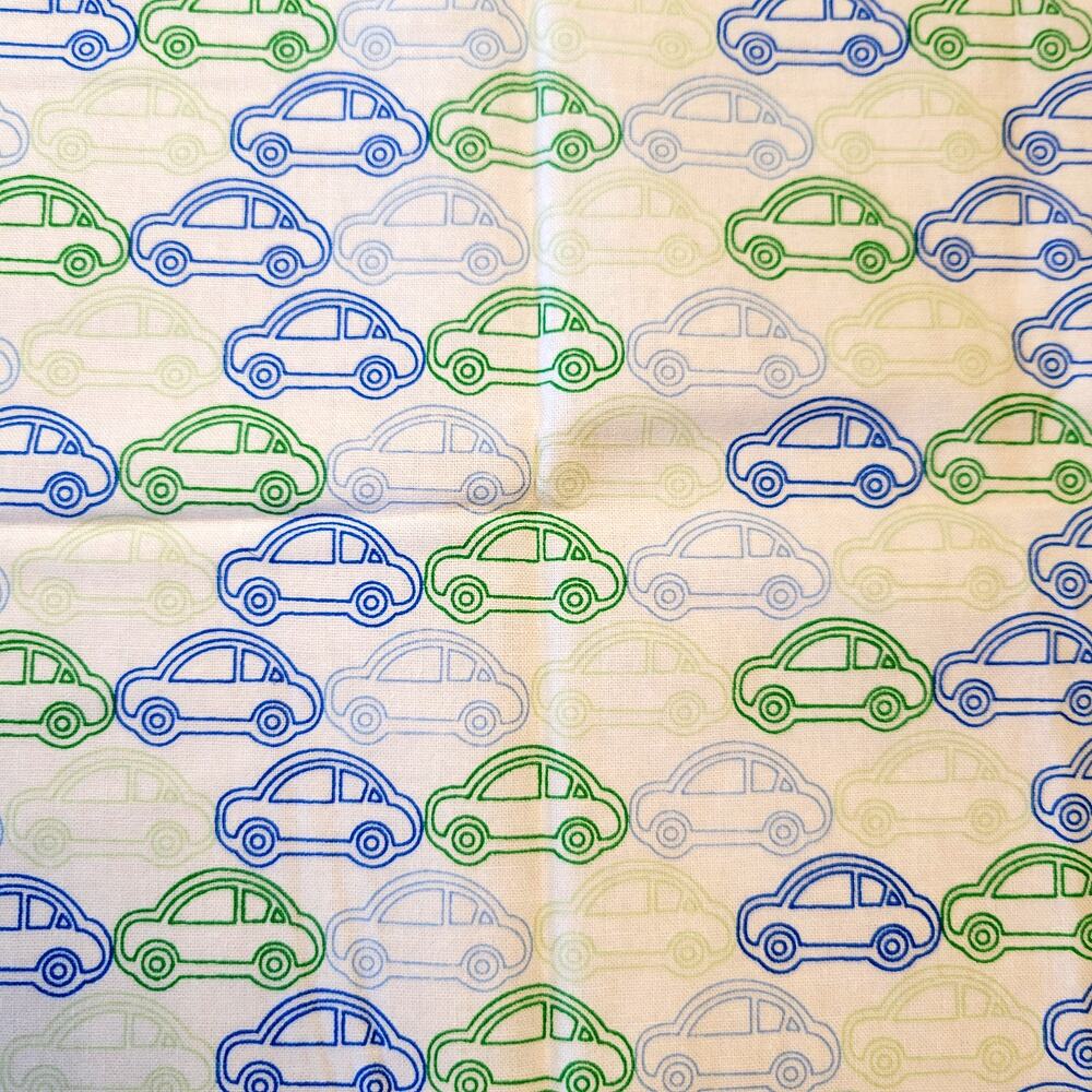 JoAnn Cars Cotton Fabric 35x44 Green Blue White Kids Quilting Sewing Craft